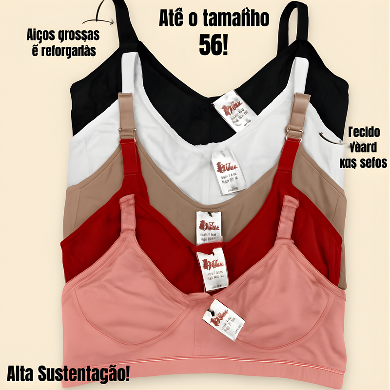 Kit 3 Sutiãs Alta Sustentação Sem Bojo PLUS SIZE Reforçado Alça Com Regulagem Feminino