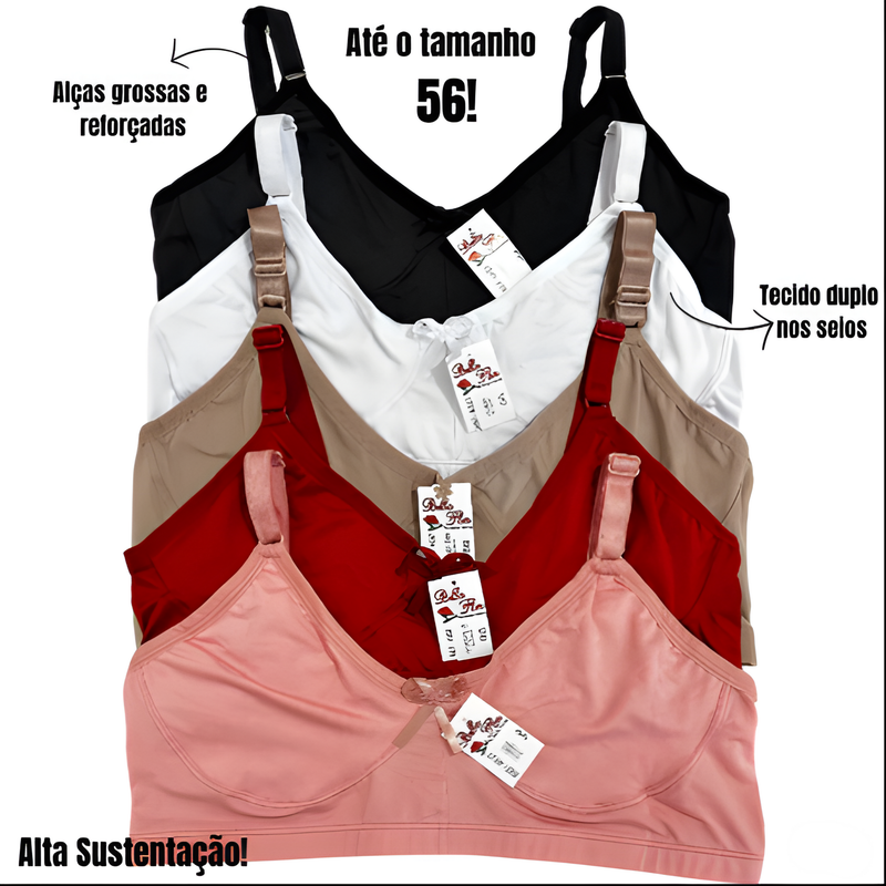 Kit 2 Sutiãs Alta Sustentação Sem Bojo PLUS SIZE Reforçado Alça Com Regulagem Feminino