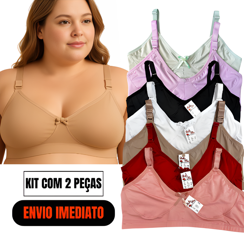 Kit 2 Sutiãs Alta Sustentação Sem Bojo PLUS SIZE Reforçado Alça Com Regulagem Feminino