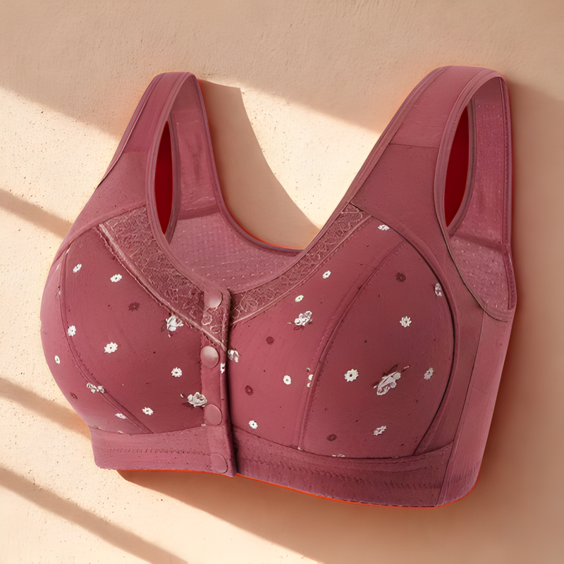 Sutiã Plus Size Lingerie Puro Algodão Sem Fio Linha Frontal Botões De Renda Impressão De Borda