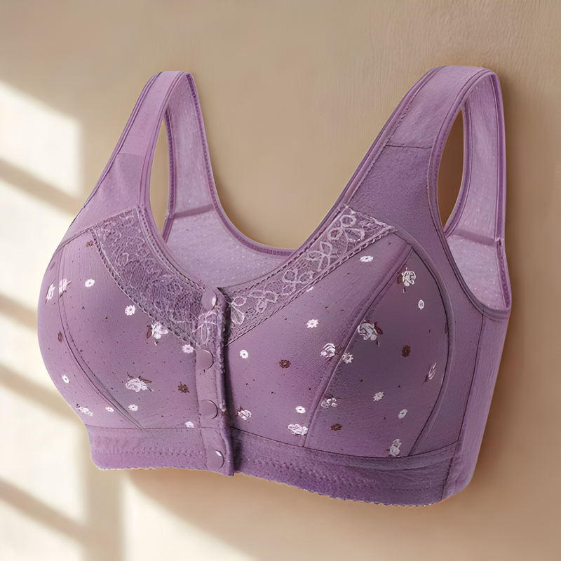 Sutiã Plus Size Lingerie Puro Algodão Sem Fio Linha Frontal Botões De Renda Impressão De Borda