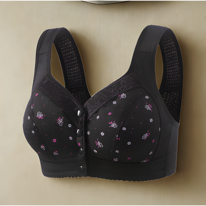 Sutiã Plus Size Lingerie Puro Algodão Sem Fio Linha Frontal Botões De Renda Impressão De Borda