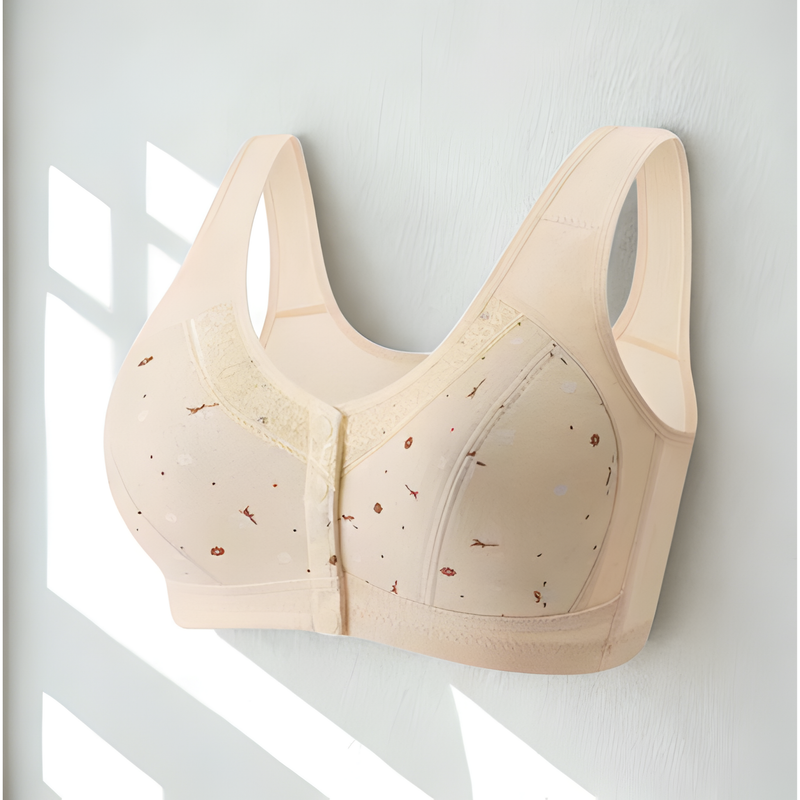 Sutiã Plus Size Lingerie Puro Algodão Sem Fio Linha Frontal Botões De Renda Impressão De Borda