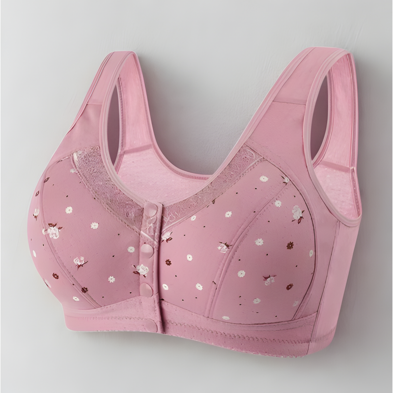 Sutiã Plus Size Lingerie Puro Algodão Sem Fio Linha Frontal Botões De Renda Impressão De Borda