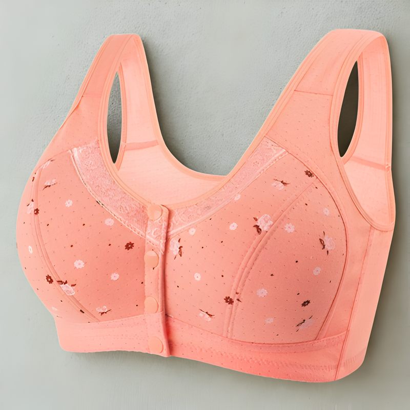 Sutiã Plus Size Lingerie Puro Algodão Sem Fio Linha Frontal Botões De Renda Impressão De Borda