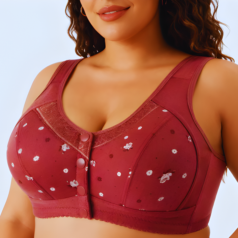 Sutiã Plus Size Lingerie Puro Algodão Sem Fio Linha Frontal Botões De Renda Impressão De Borda