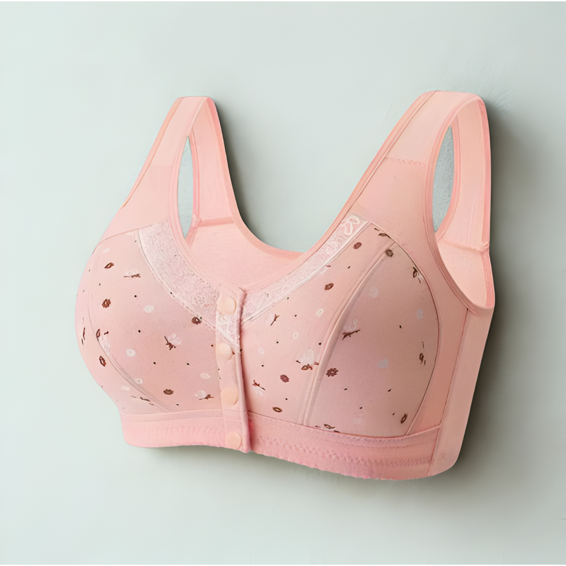 Sutiã Plus Size Lingerie Puro Algodão Sem Fio Linha Frontal Botões De Renda Impressão De Borda