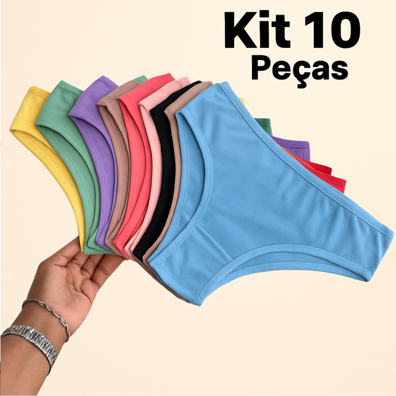 Kit 10 Calcinhas 100% Algodao Basica dia a dia Conforto Calcinhas Lisas