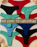 Kit 10 Calcinha Fio Dental Feminina Canelado Forro de Algodão