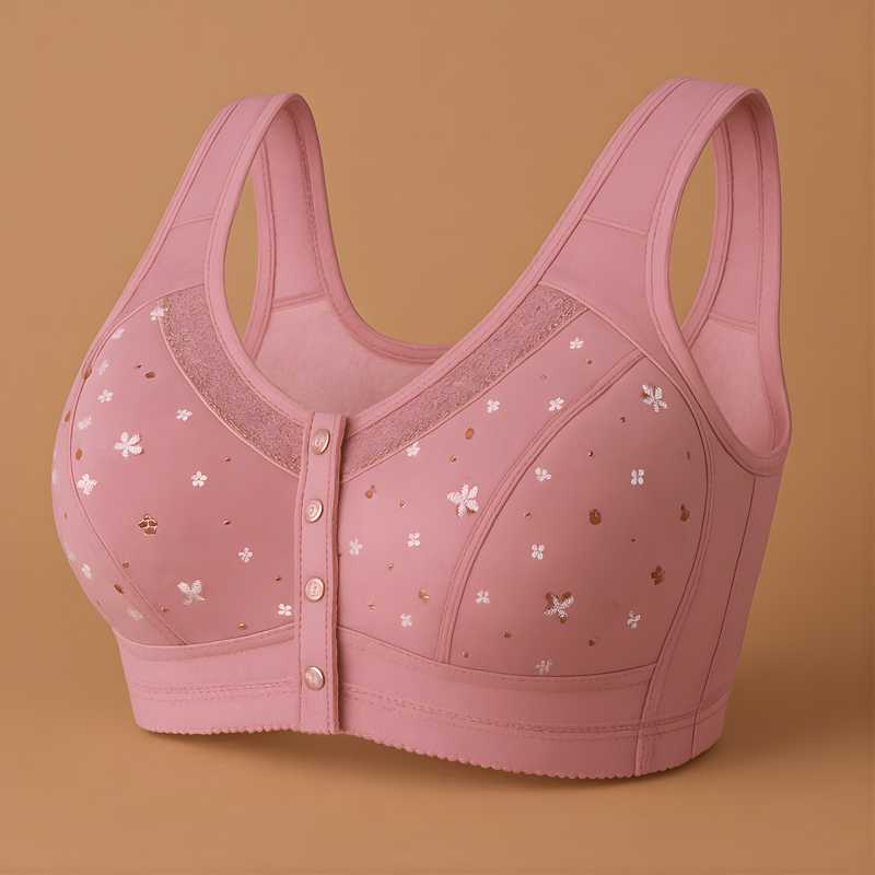 Sutiã Feminino Roupa Interior Plus Size Lingerie Puro Algodão Sem Fio Linha Frontal Botões De Renda Impressão De Borda