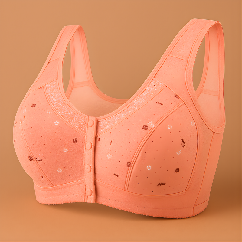 Sutiã Feminino Roupa Interior Plus Size Lingerie Puro Algodão Sem Fio Linha Frontal Botões De Renda Impressão De Borda