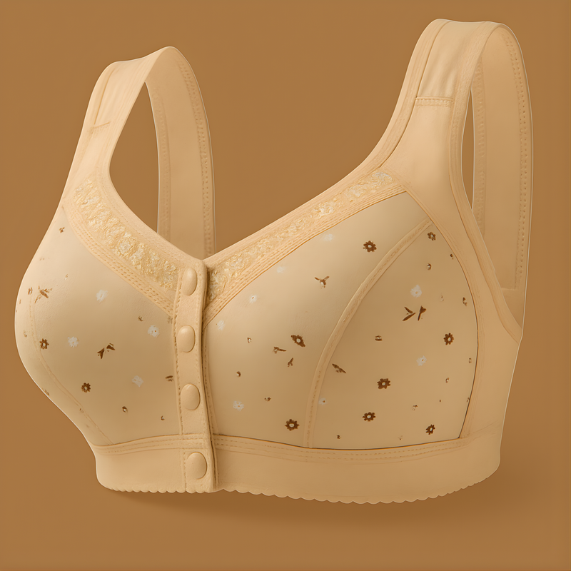 Sutiã Feminino Roupa Interior Plus Size Lingerie Puro Algodão Sem Fio Linha Frontal Botões De Renda Impressão De Borda