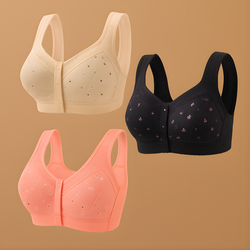 Sutiã Feminino Roupa Interior Plus Size Lingerie Puro Algodão Sem Fio Linha Frontal Botões De Renda Impressão De Borda