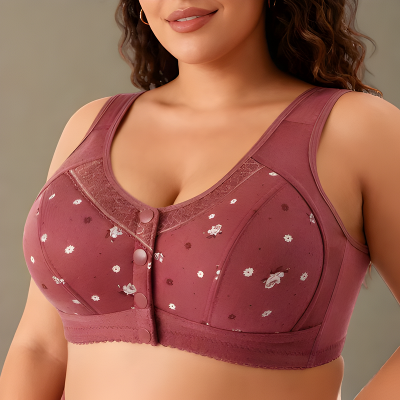 Sutiã Feminino Roupa Interior Plus Size Lingerie Puro Algodão Sem Fio Linha Frontal Botões De Renda Impressão De Borda