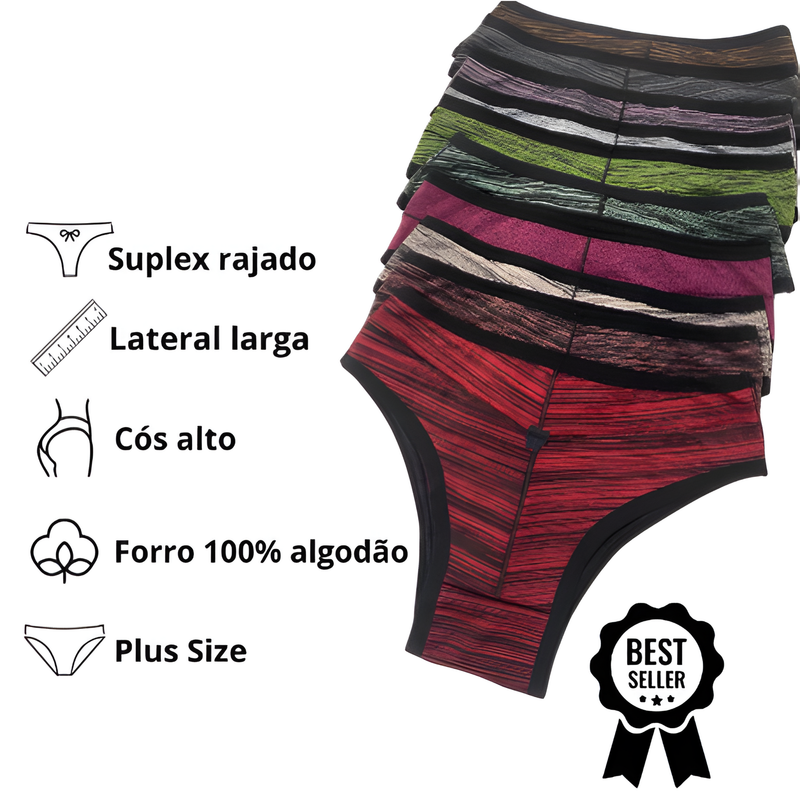 Kit até 10 Calcinhas Firmadoras Plus Size em Suplex Cós Alto - Firma Plus