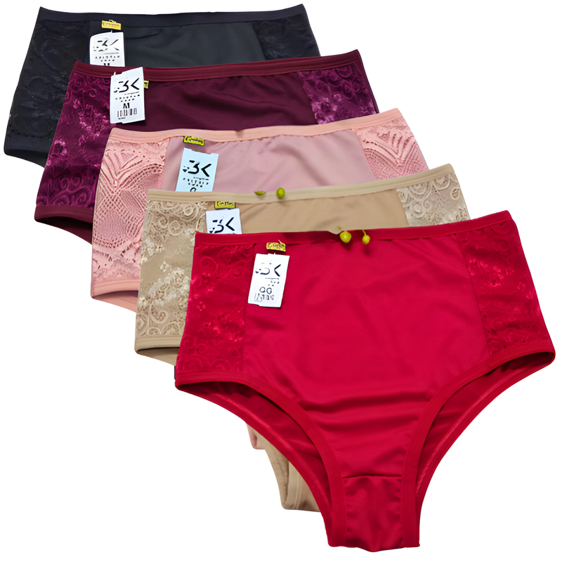 Kit de Calcinha Calçola Senhora Plus Size e Regular Feminino Cintura Alta Lateral larga