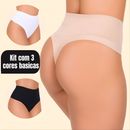 Kit 3 Calcinhas Modeladoras Cintura Alta Cós Duplo Fio Duplo Lisas Lingerie Segura Barriga Power Fitness Pós Parto