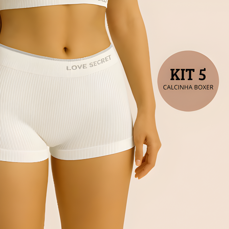 Kit 5 Calcinhas Boxer Canelada Shortinho Sem Costura Cueca Feminina Poliamida Importada MK