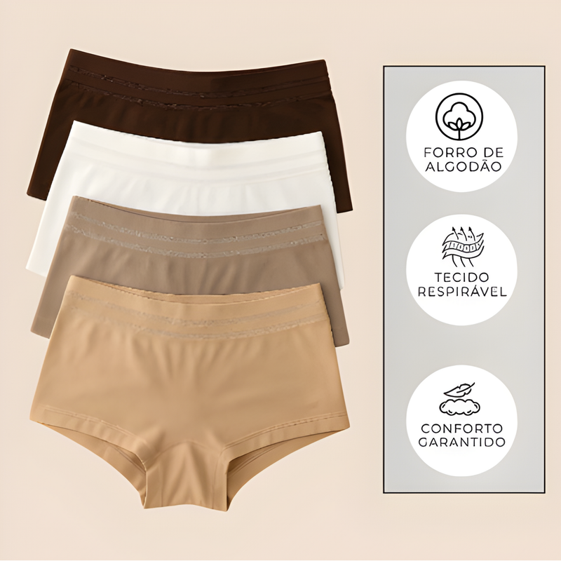 Kit 5 Calcinhas Boxer Canelada Shortinho Sem Costura Cueca Feminina Poliamida Importada MK