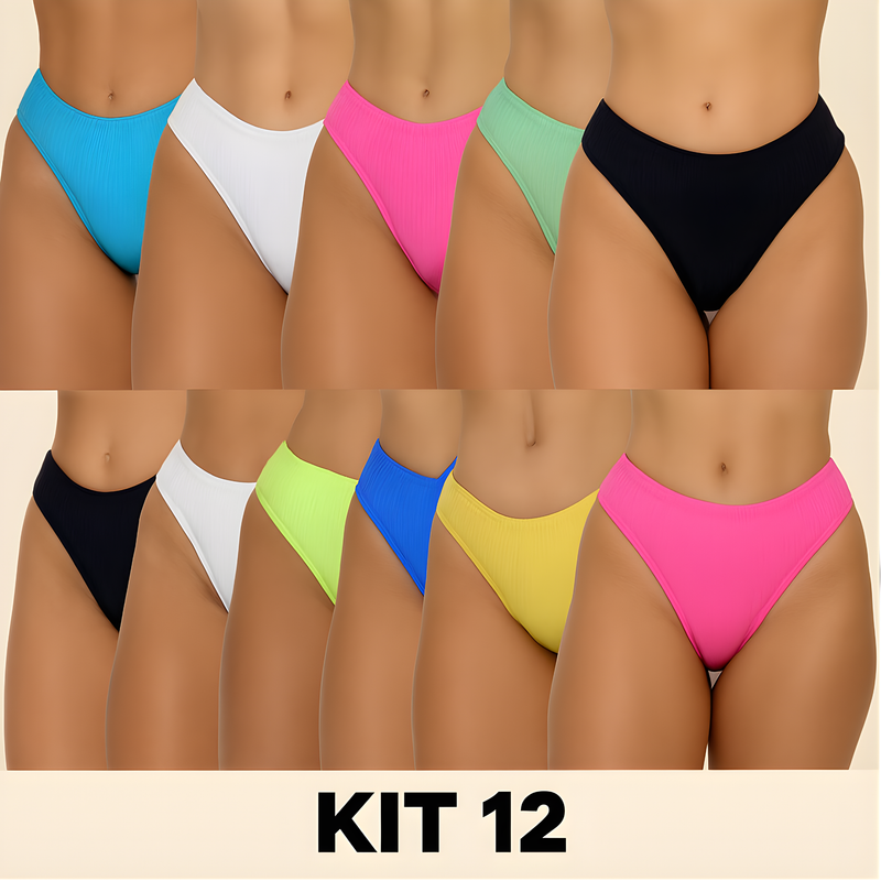 Kit 10 Tanga Canelada Importada Fio Dendal Calcinha Cintura Alta Pala Dupla