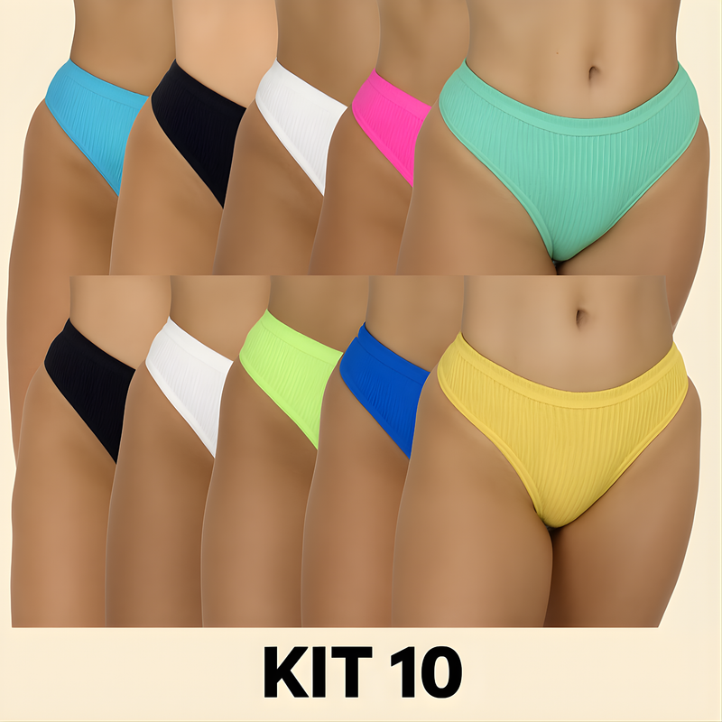 Kit 10 Tanga Canelada Importada Fio Dendal Calcinha Cintura Alta Pala Dupla