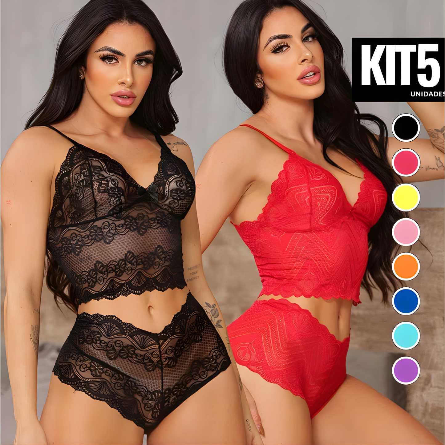 Coleção Lace Romance — Kit com 5 Conjuntos