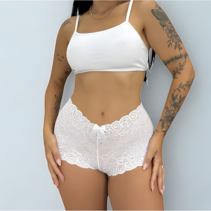 Kit 3/2/1 Calcinha de Renda Estilo Shortinho 1 Laço Lisa Lingerie Feminina Confortável Sexy Barata