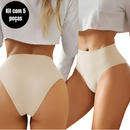 Kit 5 Calcinhas Cós Alto Sem Costura Corte a Laser Conforto Não Marca