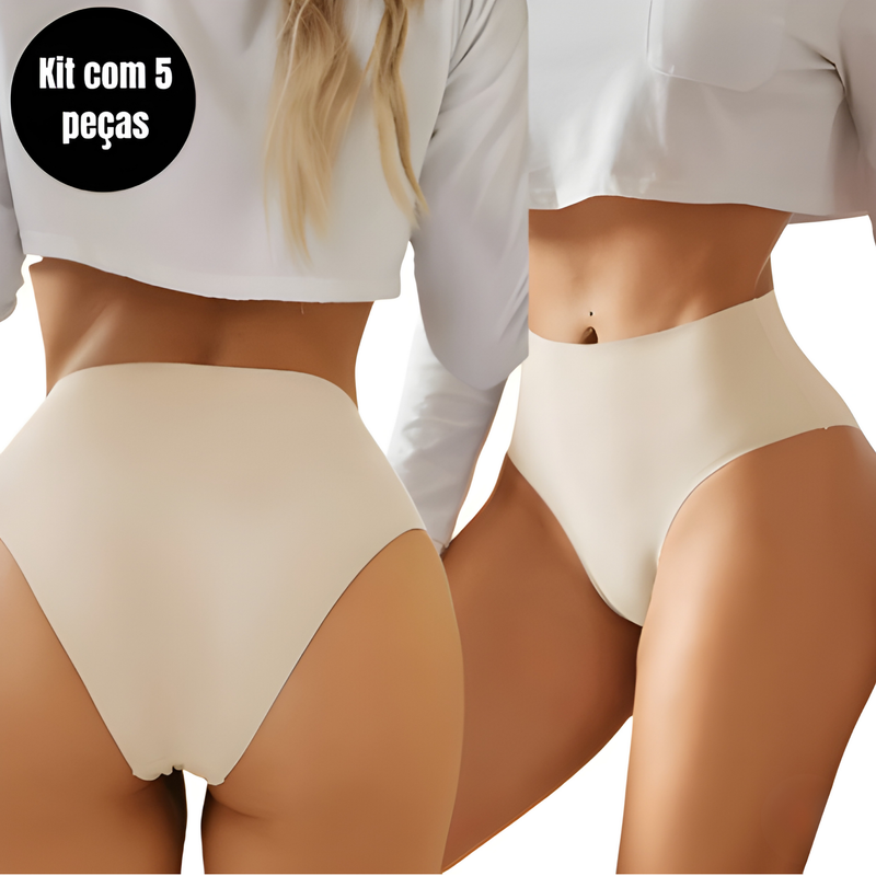 Kit 5 Calcinhas Cós Alto Sem Costura Corte a Laser Conforto Não Marca