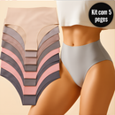 Kit 5 Calcinhas Cós Alto Sem Costura Corte a Laser Conforto Não Marca
