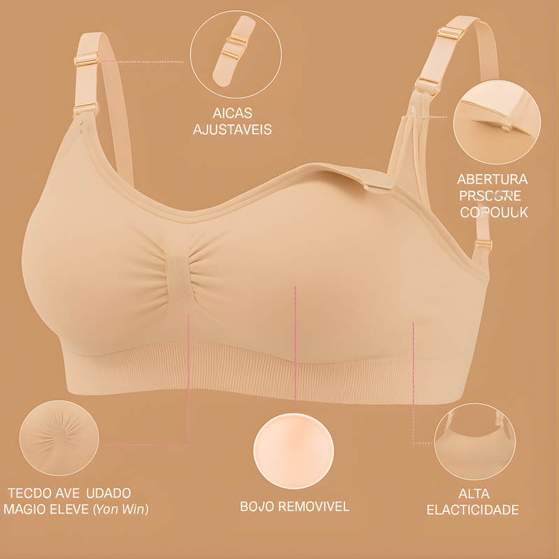 Sutiã Amamentação Bojo Removível Reforçado Maternidade Soutien