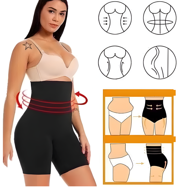 Cinta Modeladora Shorts Alta Compressão Discreta com 4 Barbatanas