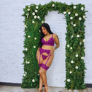 Lingerie Conjunto Luxo Sensual Trio Renda Cinta Liga Sexy Erótica + perneira + calcinha fio dental - P ao Plus Size