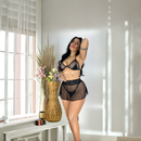 Conjunto Sexy Lingerie Feminino Sensual Fantasia Trio Saia Tule Sutiã com Renda com Calcinha Fio Dental