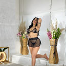 Conjunto Sexy Lingerie Feminino Sensual Fantasia Trio Saia Tule Sutiã com Renda com Calcinha Fio Dental