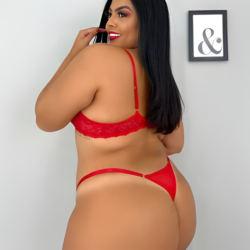 Lingerie Plus Size de Tule transparente Com aro Conjunto Calcinha fio dental Plus Size Sexy e Sutiã