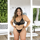 Lingerie Plus Size de Tule transparente Com aro Conjunto Calcinha fio dental Plus Size Sexy e Sutiã