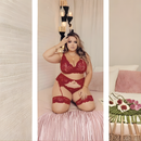 Conjunto Plus Size Lingerie Sexy em Renda com Cinta Liga