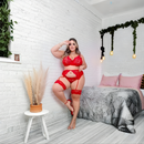 Conjunto Plus Size Lingerie Sexy em Renda com Cinta Liga