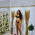 Conjunto de Tule Poá e Renda Com Cinta Liga Regulável Luxo Lingerie Romance